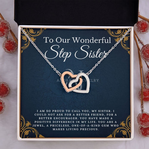 To Our Wonderful Step Sister - Interlocking Heart Necklace