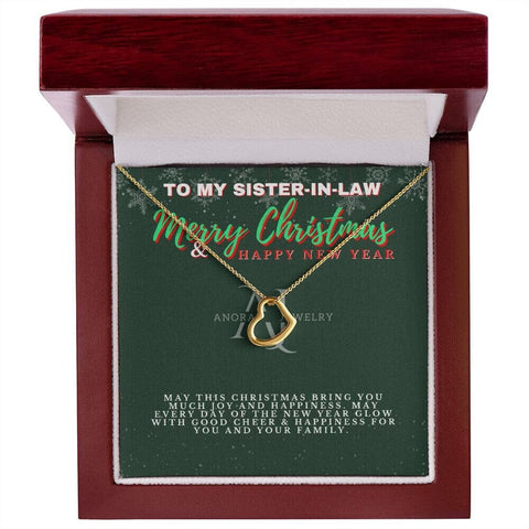 To My Sister-In-Law - Merry Christmas -  Gold Heart Pendant Necklace