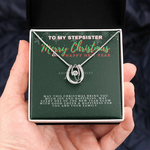 To My Stepsister - Merry Christmas - Lucky Horseshoe Necklace