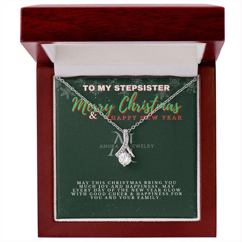 To My Stepsister - Merry Christmas - Petite Ribbon Necklace