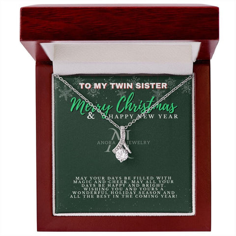 To My Twin Sister - Merry Christmas - Petite Ribbon Necklace