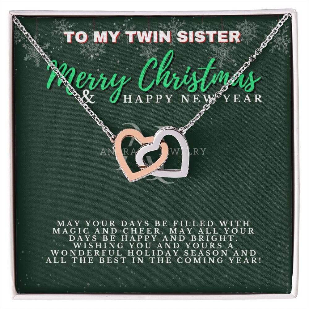 To My Twin Sister - Merry Christmas - Interlocking Heart Necklace
