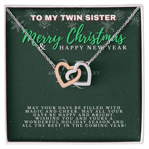 To My Twin Sister - Merry Christmas - Interlocking Heart Necklace
