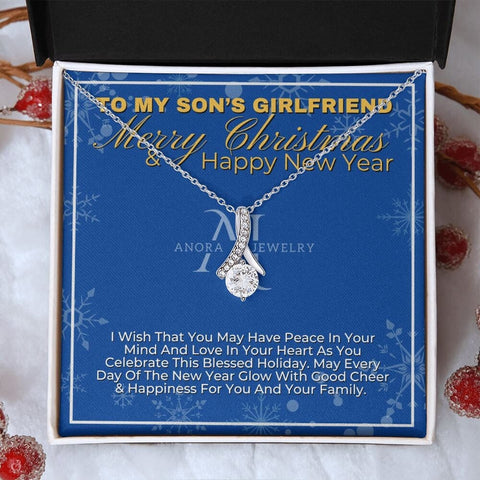 To My Son's Girlfriend - Merry Christmas - Petite Ribbon Necklace