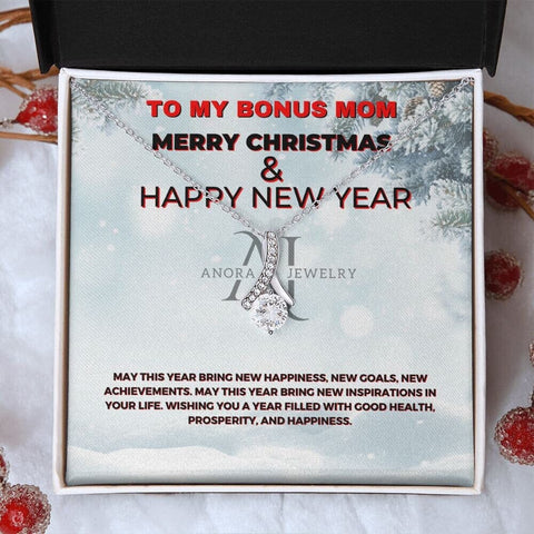 To My Bonus Mom - Merry Christmas - Petite Ribbon Necklace