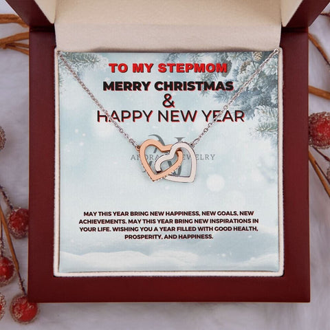 To My Stepmom - Merry Christmas - Interlocking Heart Necklace