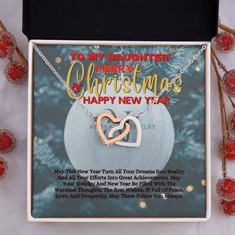 To My Daughter - Merry Christmas - Interlocking Heart Necklace