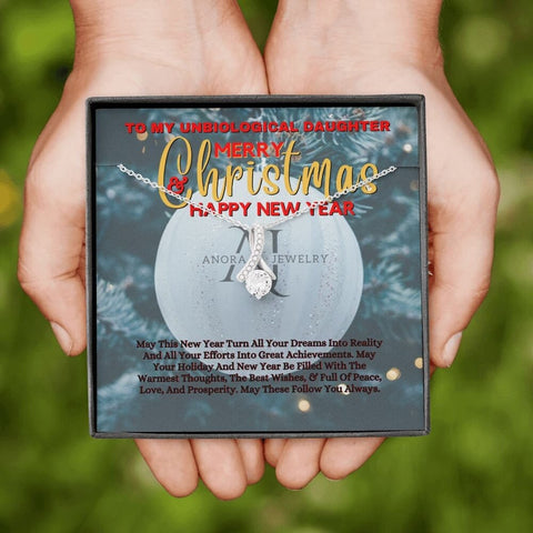 To My Unbiological Daughter - Merry Christmas - Petite Ribbon Necklace