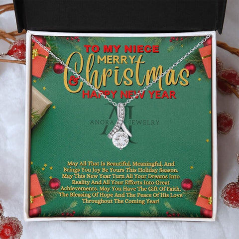 To My Niece - Merry Christmas - Petite Ribbon Necklace