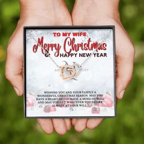 To My Wife - Merry Christmas - Interlocking Heart Necklace