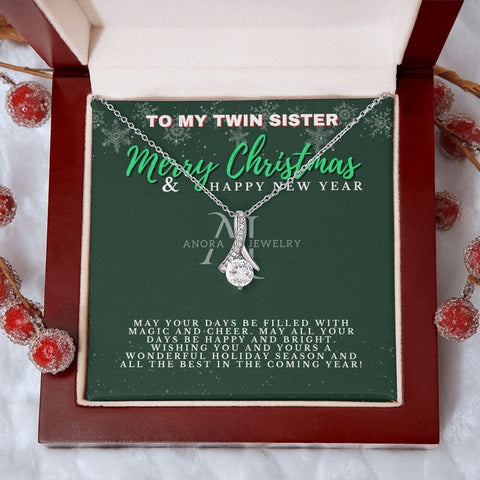To My Twin Sister - Merry Christmas - Petite Ribbon Necklace
