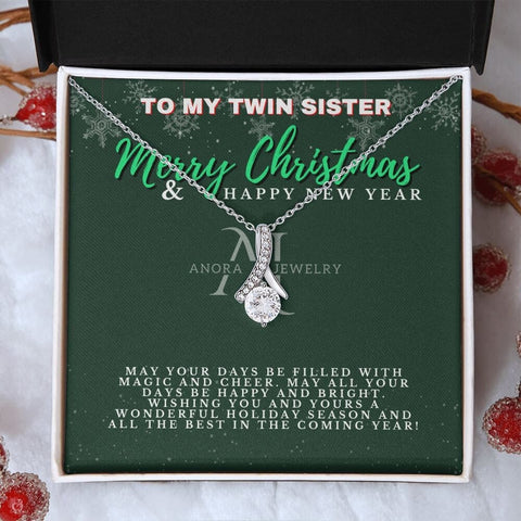 To My Twin Sister - Merry Christmas - Petite Ribbon Necklace