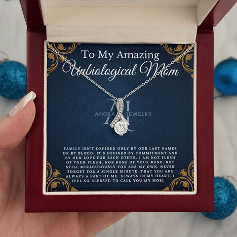 To My Amazing Unbiological Mom - Petite Ribbon Necklace