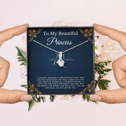 To My Beautiful Princess - Petite Ribbon Necklace