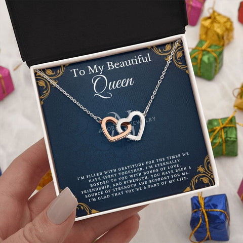 To My Beautiful Queen - Interlocking Heart Necklace