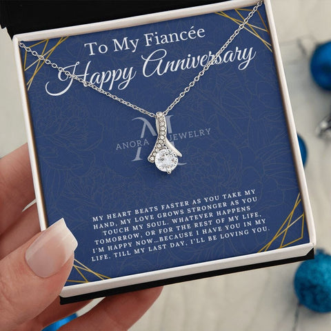 To My Fiancée - Happy Anniversary - Petite Ribbon Necklace