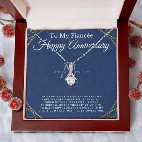 To My Fiancée - Happy Anniversary - Petite Ribbon Necklace