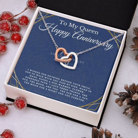 To My Queen - Happy Anniversary - Interlocking Heart Necklace