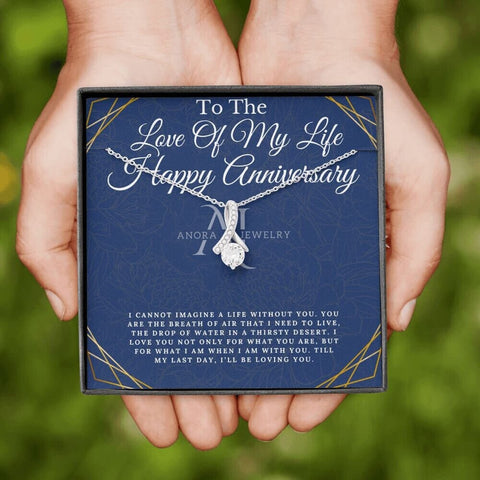 To The Love Of My Life - Happy Anniversary - Petite Ribbon Necklace