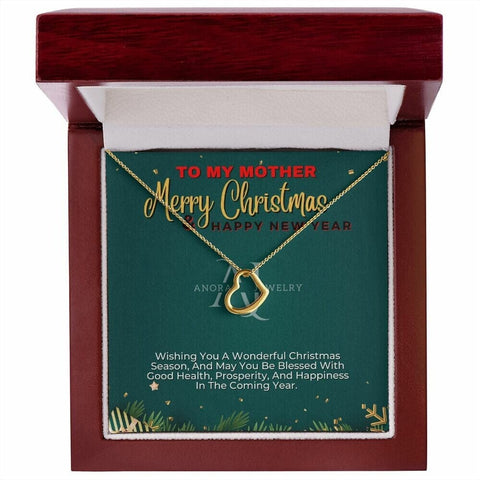 To My Mother - Merry Christmas - Gold Heart Pendant Necklace