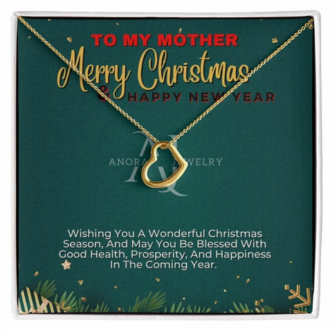 To My Mother - Merry Christmas - Gold Heart Pendant Necklace
