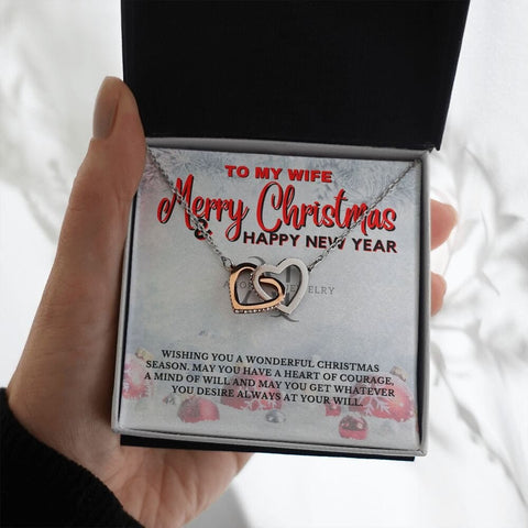 To My Wife - Merry Christmas - Interlocking Heart Necklace