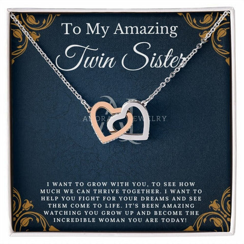 To My Amazing Twin Sister - Interlocking Heart Necklace