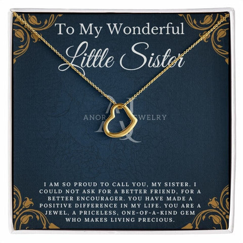 To My Wonderful Little Sister - Gold Heart Pendant Necklace