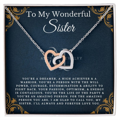 To My Wonderful Sister - Interlocking Heart Necklace