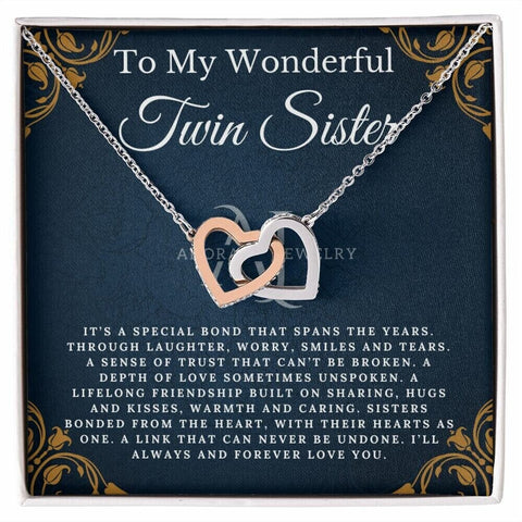 To My Wonderful Twin Sister - Interlocking Heart Necklace