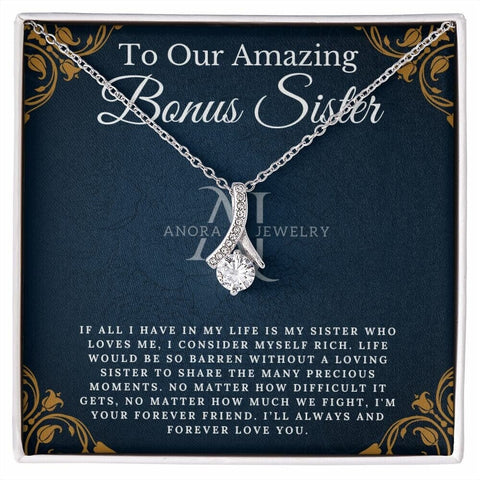 To Our Amazing Bonus Sister - Petite Ribbon Necklace