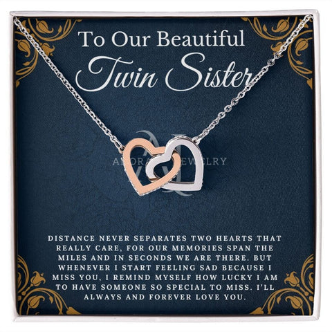 To Our Beautiful Twin Sister - Interlocking Heart Necklace