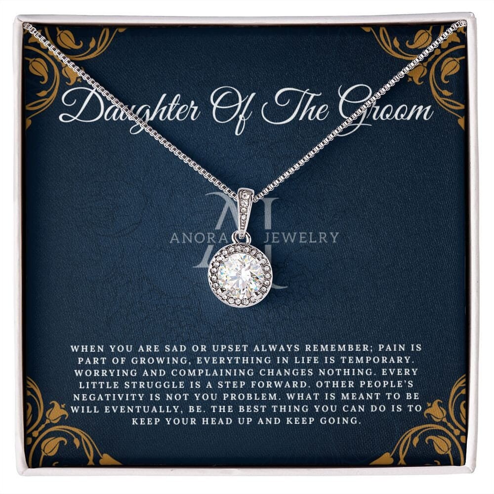 Daughter Of The Groom - 14K Gold Halo Pendant Necklace