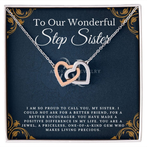 To Our Wonderful Step Sister - Interlocking Heart Necklace