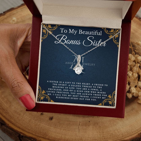 To My Beautiful Bonus Sister - Petite Ribbon Necklace