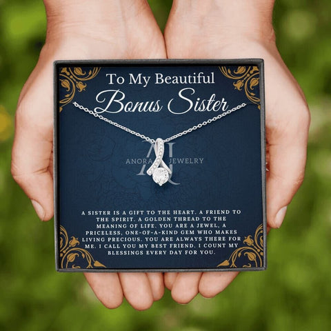 To My Beautiful Bonus Sister - Petite Ribbon Necklace