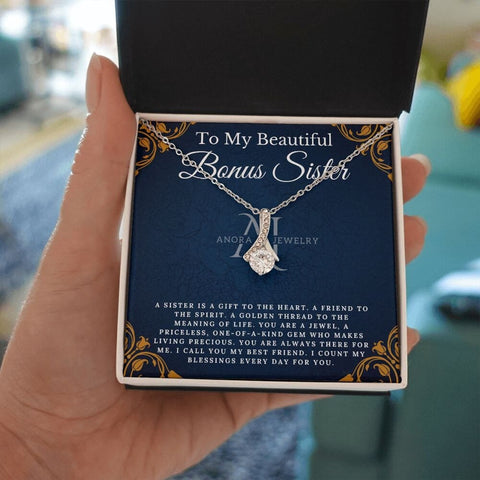To My Beautiful Bonus Sister - Petite Ribbon Necklace