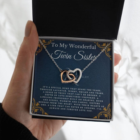 To My Wonderful Twin Sister - Interlocking Heart Necklace