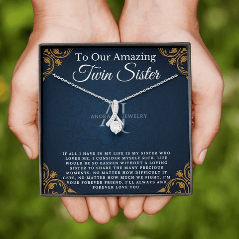 To Our Amazing Twin Sister - Petite Ribbon Necklace