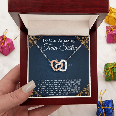 To My Our Amazing Twin Sister - Interlocking Heart Necklace