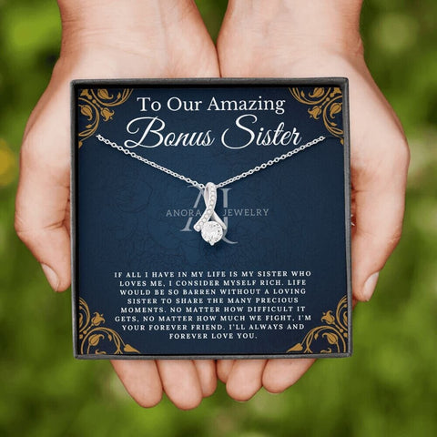 To Our Amazing Bonus Sister - Petite Ribbon Necklace