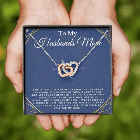 To My Husbands Mom - Mother-In-Law Gift - Interlocking Heart Necklace