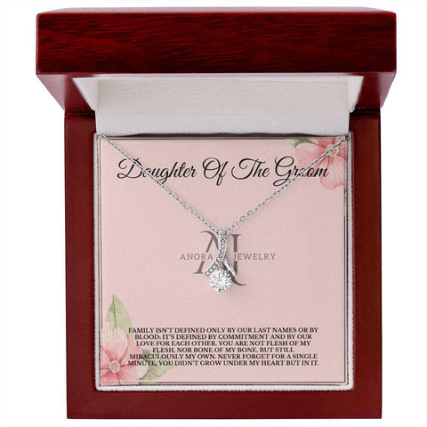 Daughter Of The Groom - 14K White Gold Ribbon Necklace