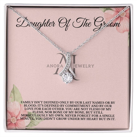 Daughter Of The Groom - 14K White Gold Ribbon Necklace