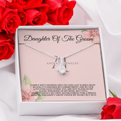 Daughter Of The Groom - 14K White Gold Ribbon Necklace