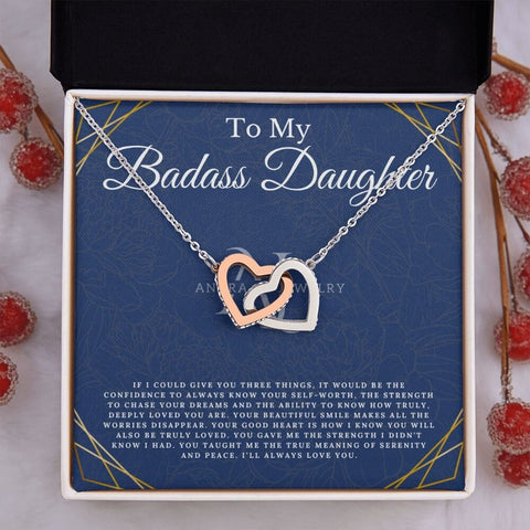 To My Badass Daughter - Interlocking Heart Necklace