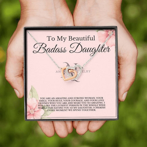 To My Beautiful Badass Daughter - Interlocking Heart Necklace