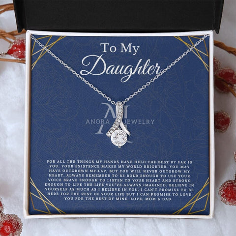 To My Daughter - From Mom & Dad - Petite Ribbon Necklace